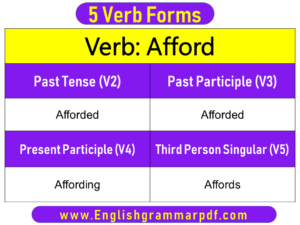 Afford Past Tense Present and Future Conjugations Afford V1 V2 V3