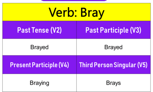 Bray Past Tense, Present and Future Conjugations, Bray V1 V2 V3