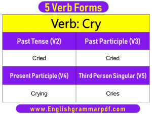 Cry Past Tense Present and Future Conjugations Cry V1 V2 V3