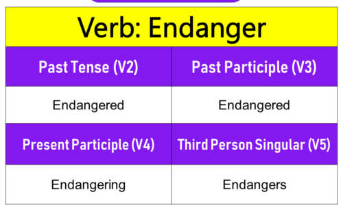 Endanger Past Tense, Present and Future Conjugations, Endanger V1 V2 V3