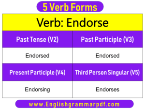 Endorse Past Tense Present and Future Conjugations Endorse V1 V2 V3