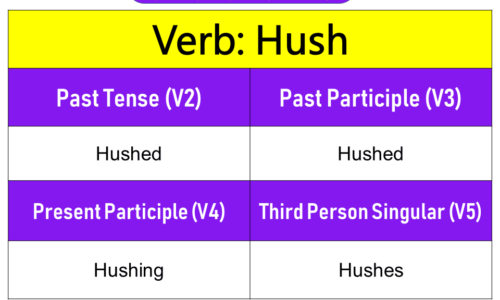 Hush Past Tense, Present and Future Conjugations, Hush V1 V2 V3