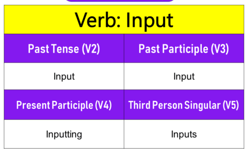 Input Past Tense, Present and Future Conjugations, Input V1 V2 V3