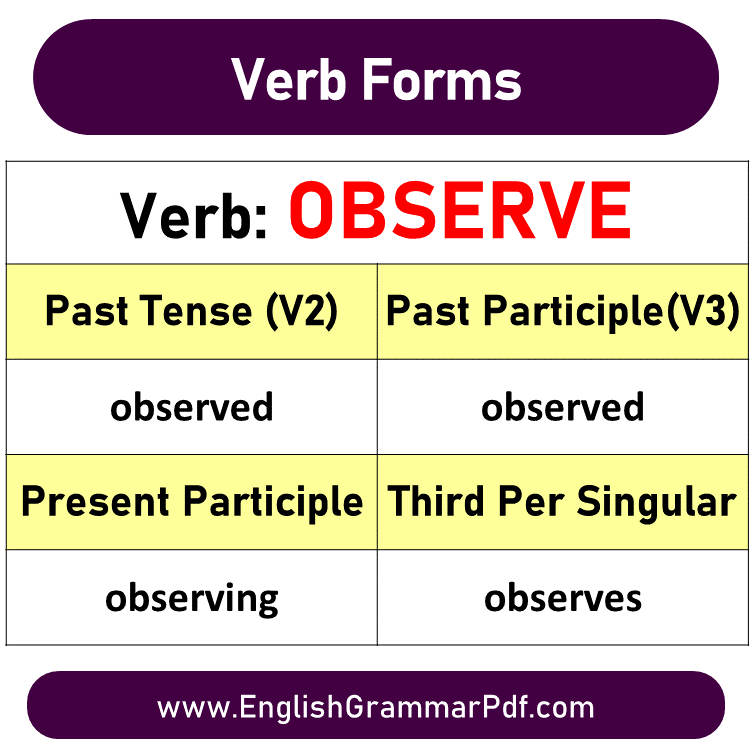 observe past tense V1 V2 V3 V4 V5
