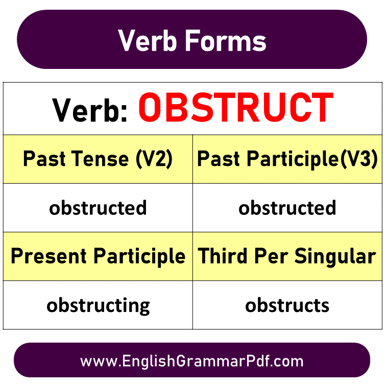 obstruct past tense V1 V2 V3 V4 V5