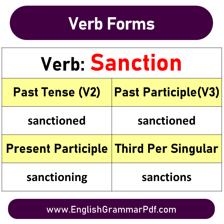 sanction past tense V1 V2 V3 V4 V5