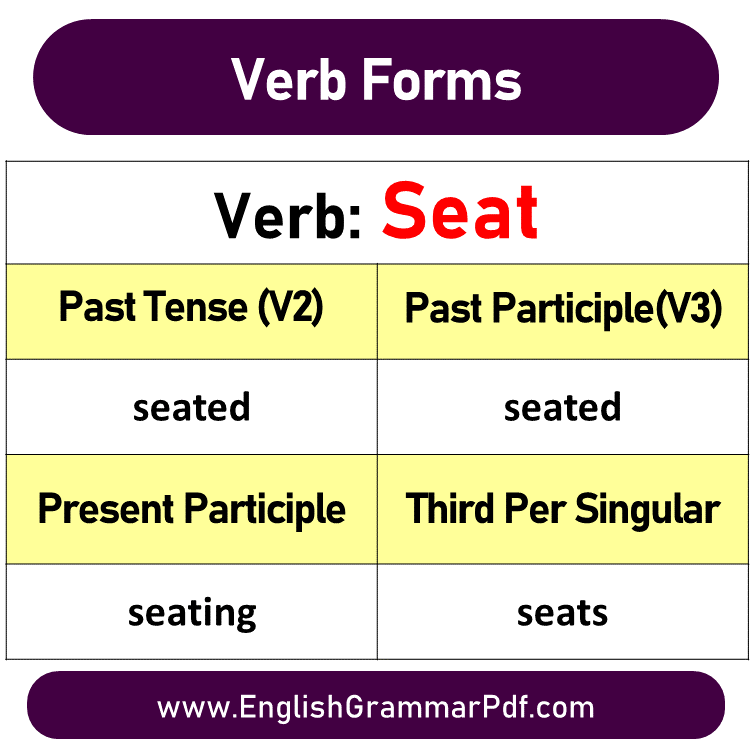 seat past tense v1 v2 v3 v4 v5