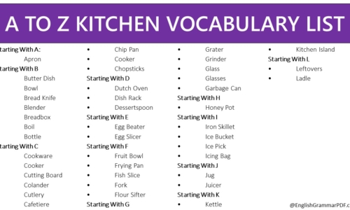 A TO Z KITCHEN VOCABULARY LIST