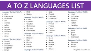 A TO Z LANGUAGES LIST