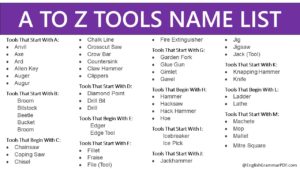 A TO Z TOOLS NAME LIST