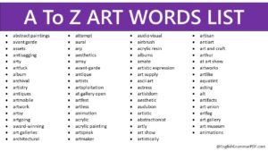 A To Z ART WORDS LIST