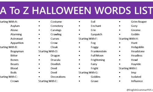 A To Z HALLOWEEN WORDS LIST