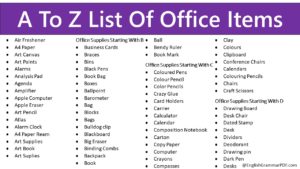 A To Z List Of Office Items