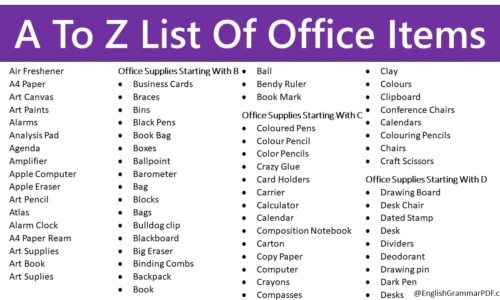 Office Supplies, A To Z List Of Office Items