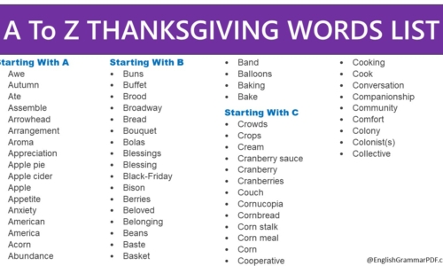 A To Z THANKSGIVING WORDS LIST