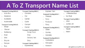 A To Z Transport Name List