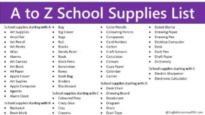 A to Z School Supplies List