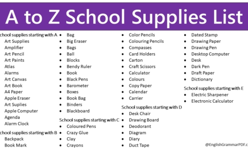 A to Z School Supplies List