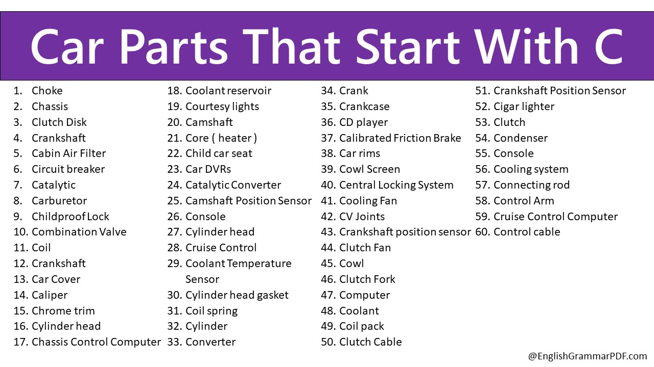 60 Car Parts That Start With C English Grammar Pdf