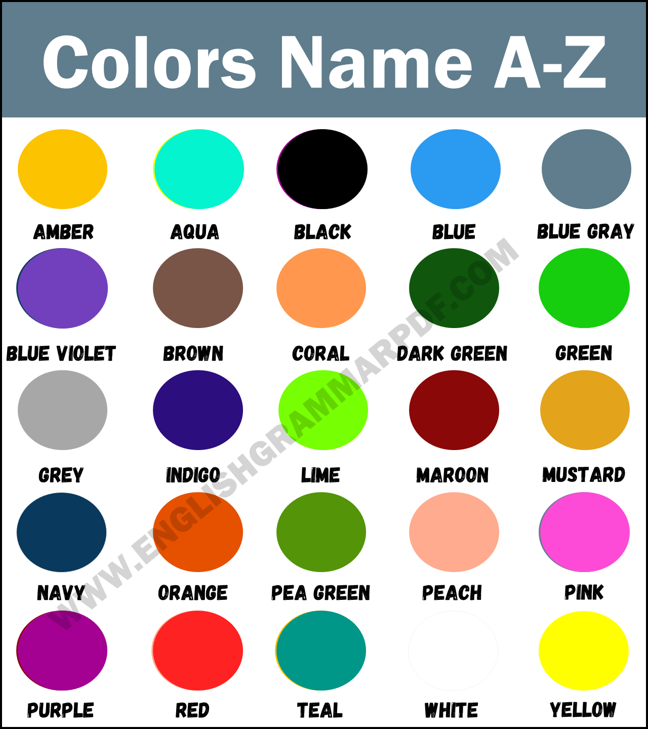 Colors Name A Z