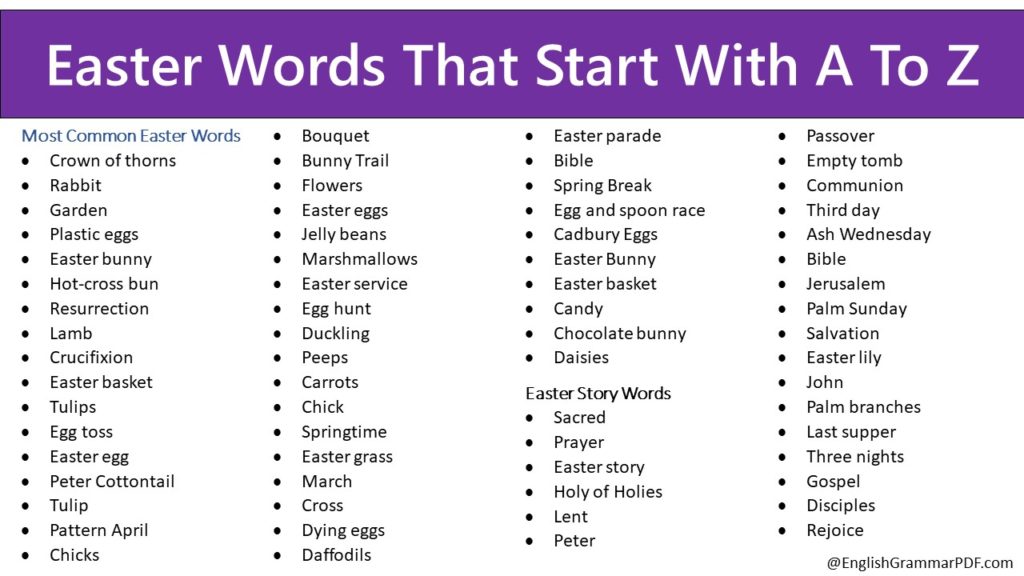 Easter Words That Start With A To Z