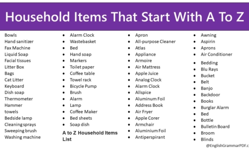 Household Items That Start With A To Z – Household Items List