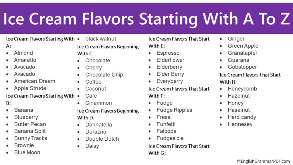 Ice Cream Flavors Starting With A To Z