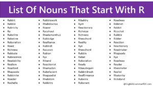 List Of Nouns That Start With R