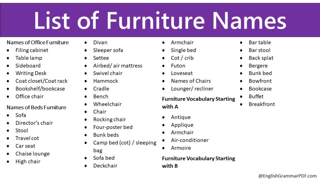 List of Furniture Names