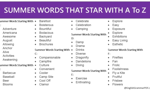 SUMMER WORDS THAT STAR WITH A To Z