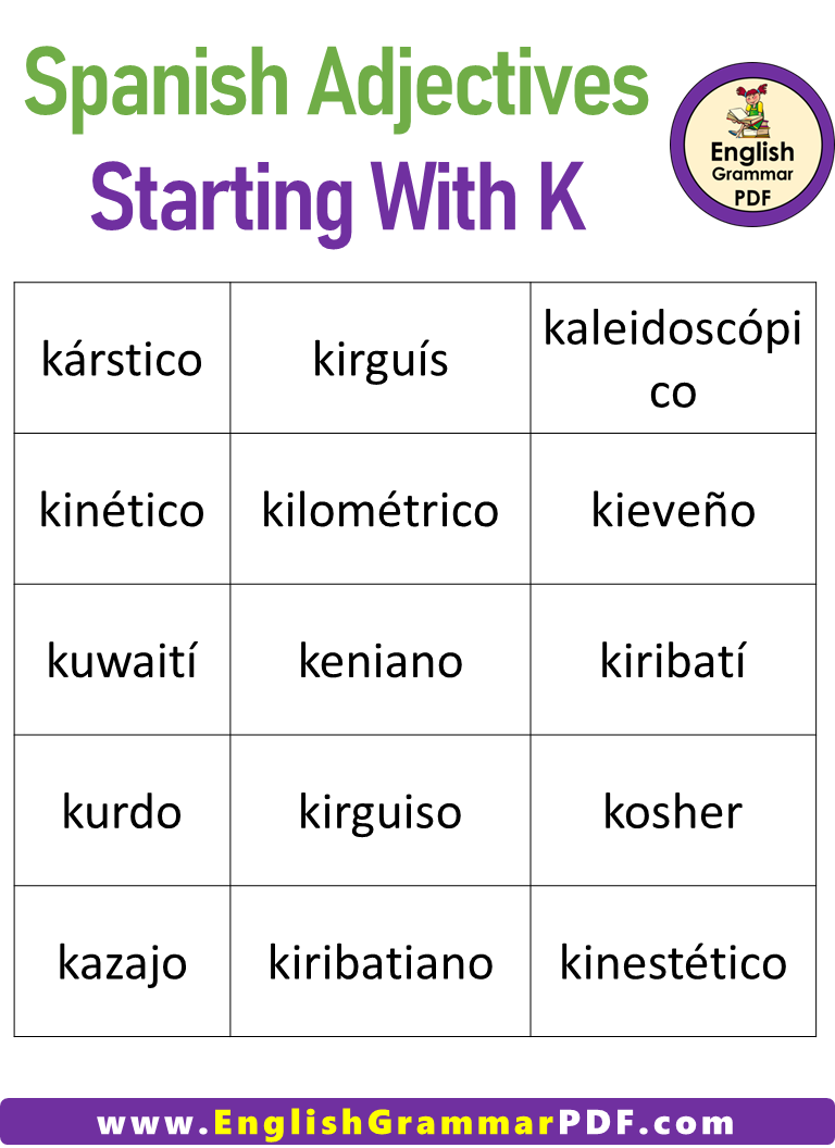 Spanish Adjectives Starting With K
