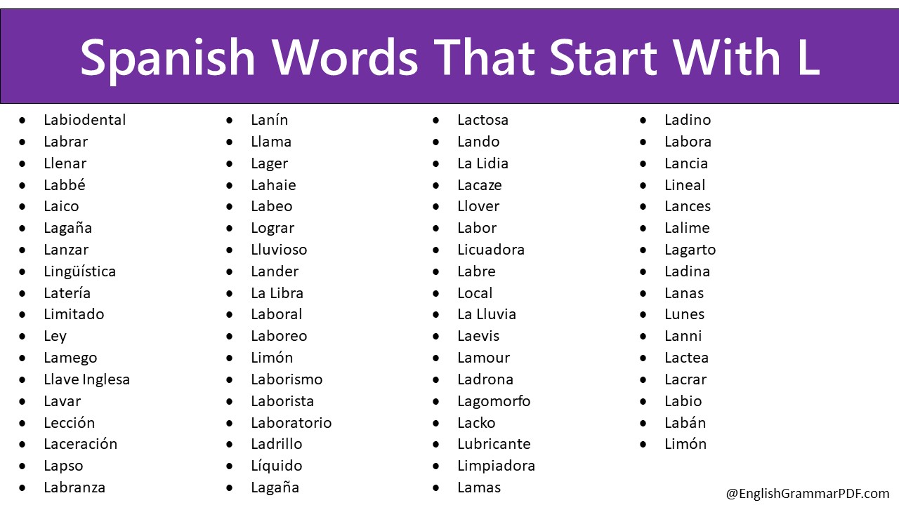 Spanish Words That Start With L - English Grammar Pdf
