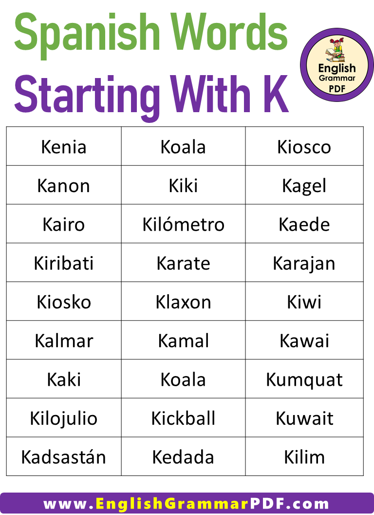 Spanish Words that start With K