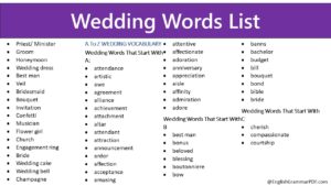 Wedding Words List