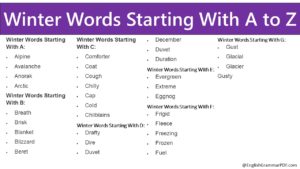 Winter Words Starting With A to Z