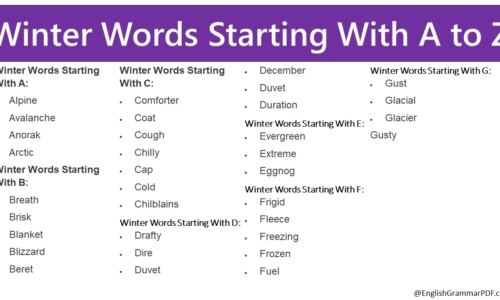 Winter Words Starting With A to Z, Winter Vocabulary