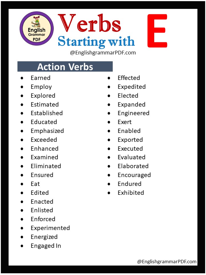 action verbs that start with e