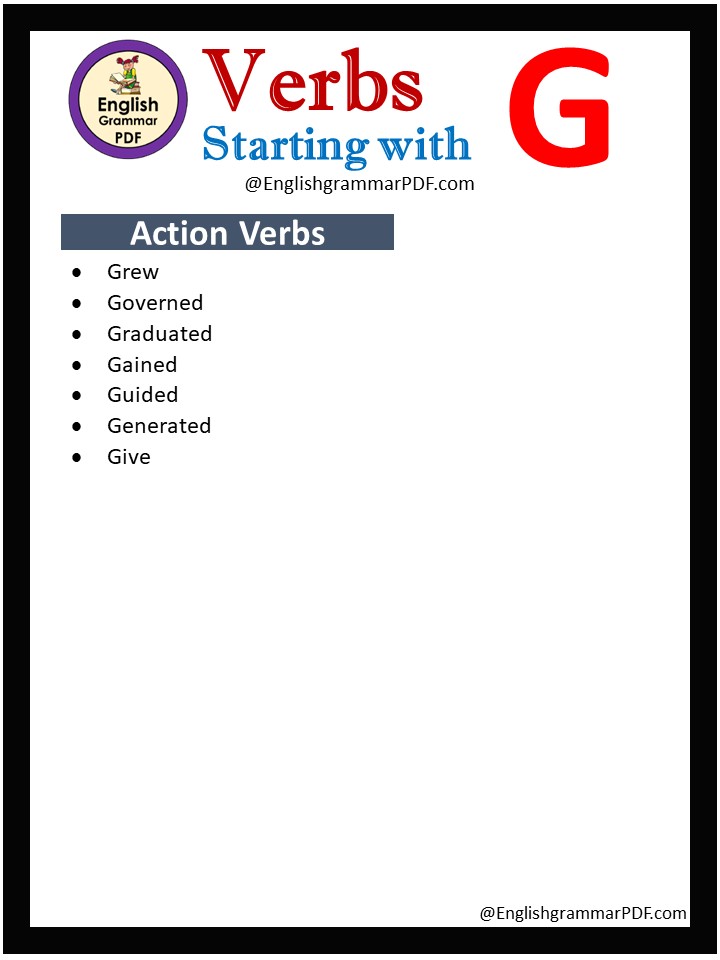action verbs that start with g