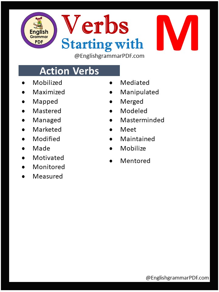 action verbs that start with m