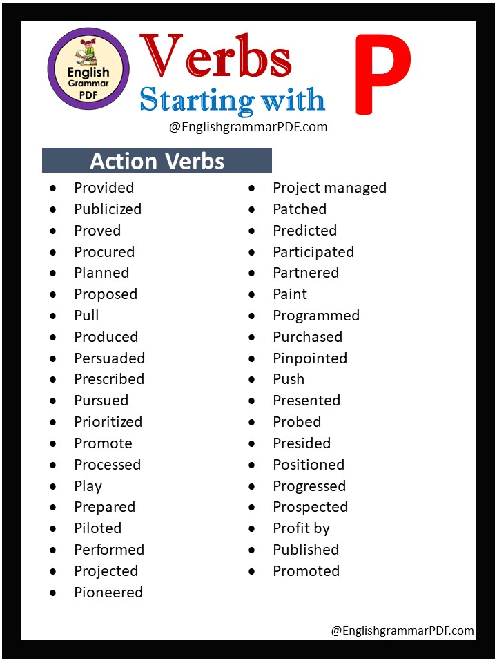 action verbs that start with p