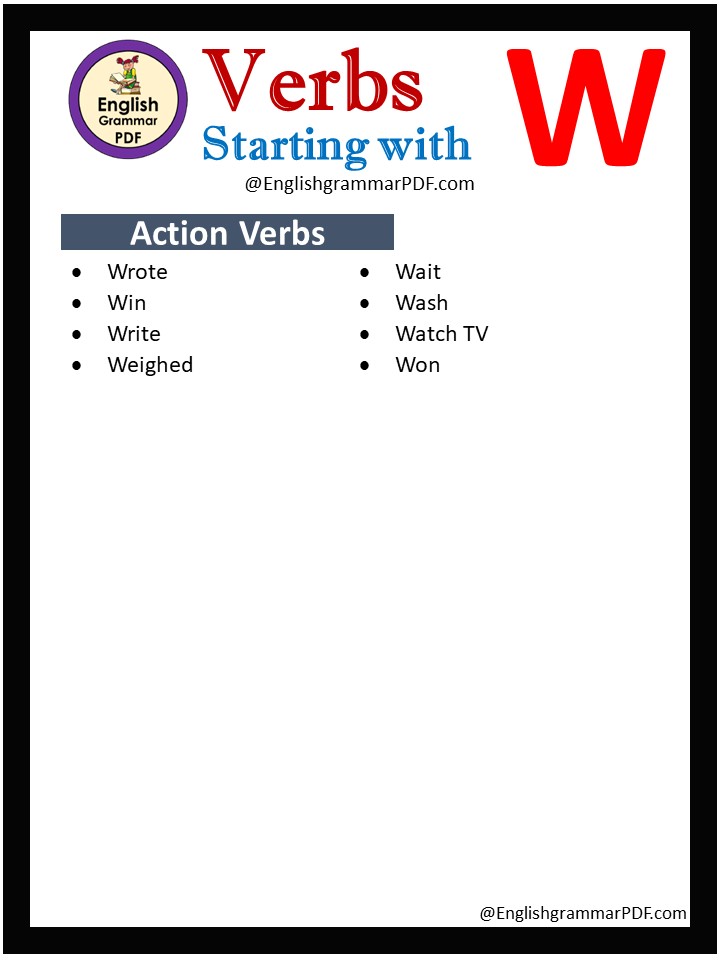 action verbs that start with w