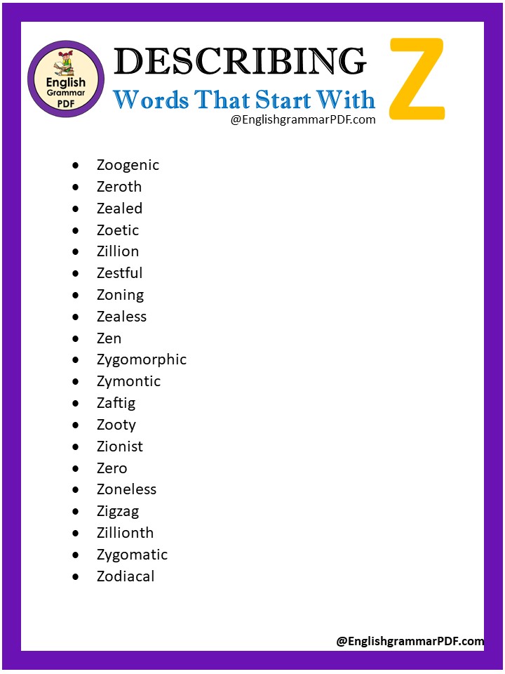 describing words starting with z
