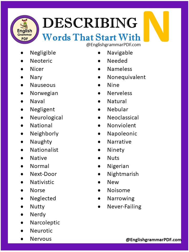 descriptive words with n