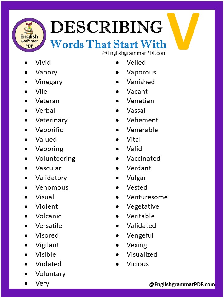 descriptive words with v