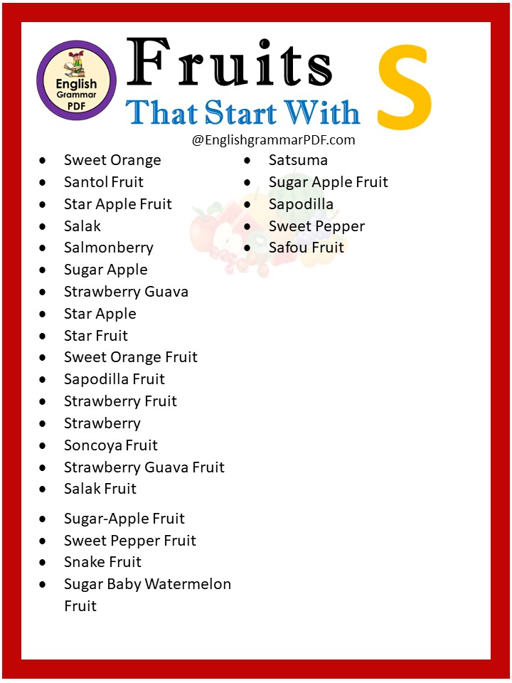 Fruit That Starts With S Fruit Names List English Grammar Pdf