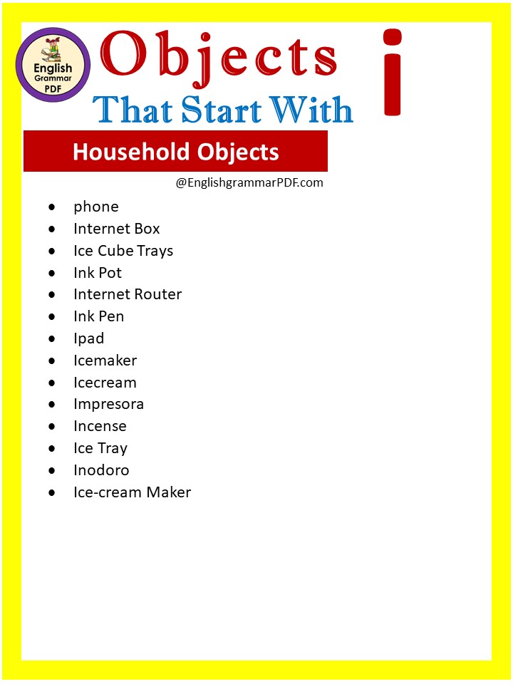 household objects that start with i