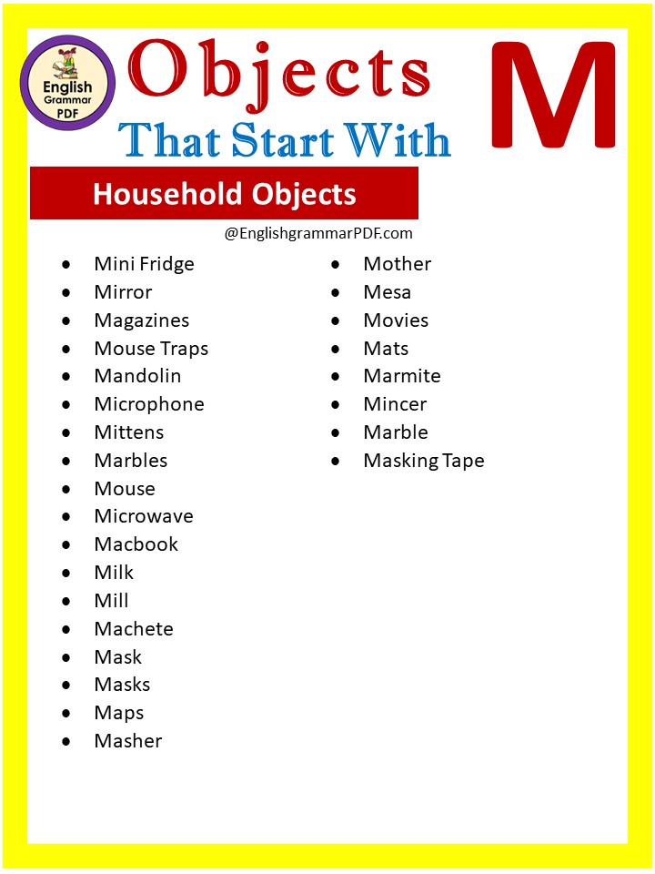 household objects that start with m