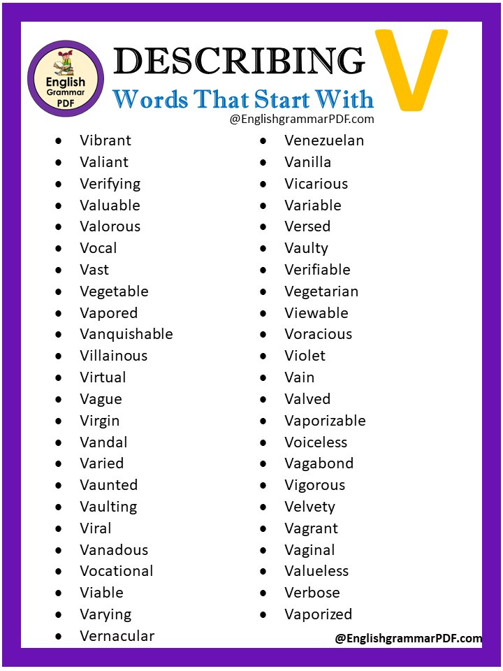 positive describing words with v