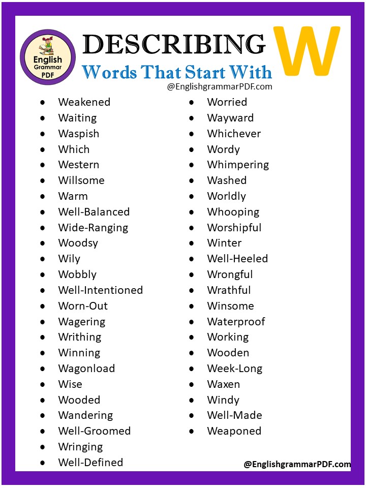positive describing words with w