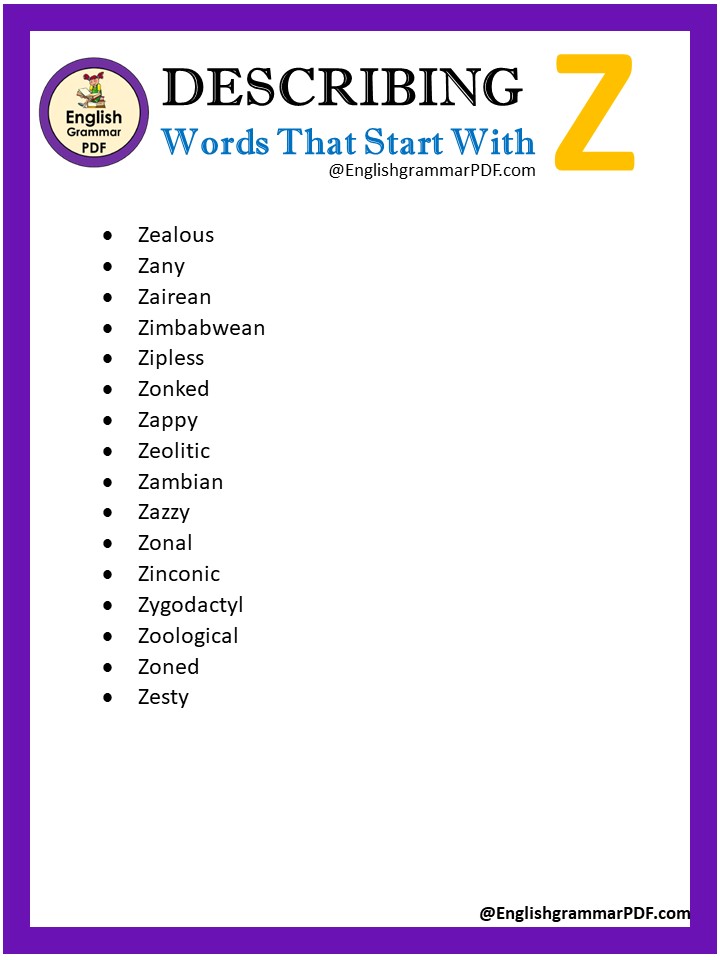 positive describing words with z